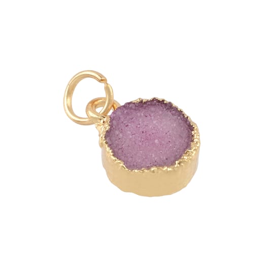 Round Light Amethyst Dyed Quartz Charm by Bead Landing™